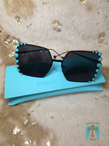 Retro Sunglasses With Turquoise Colored Stones