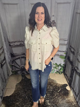 Load image into Gallery viewer, Button Up Top With Ruffled Sleeve-Oatmeal
