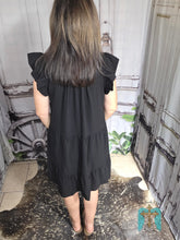 Load image into Gallery viewer, Black V-Neck Dress with Ruffled Sleeve
