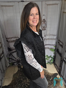 Quilted Knit Ruffle Sleeved Vest-Black