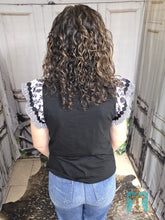 Load image into Gallery viewer, Flowered Ruffle Sleeve Top-Black
