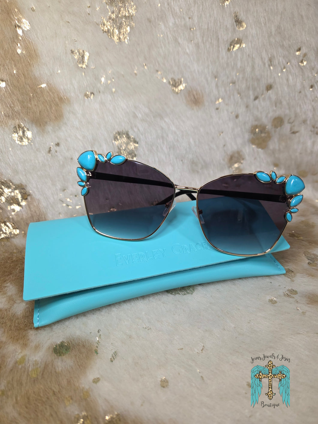 Fancy Sunglasses With Turquoise Colored Stones