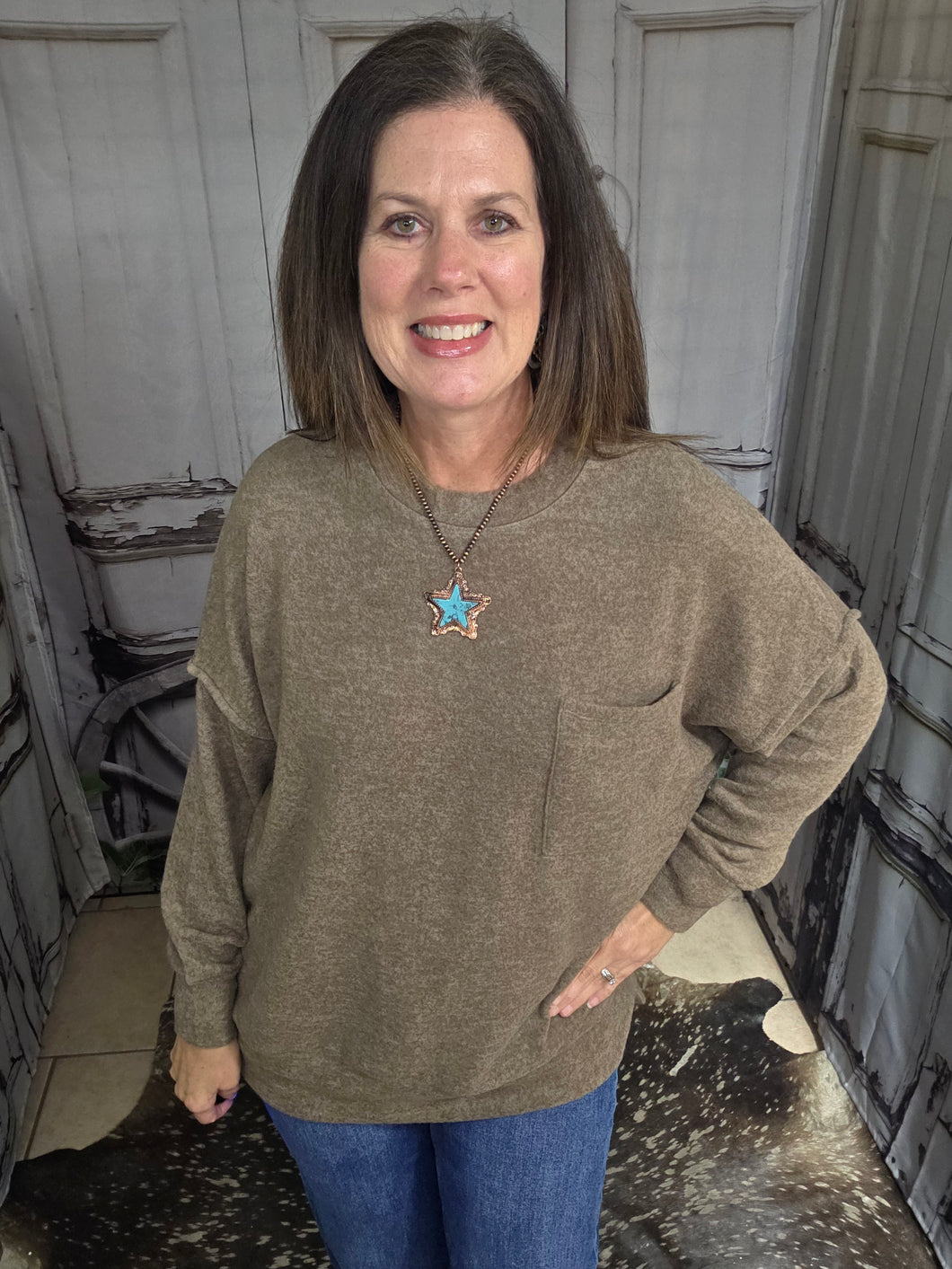 Brushed Crew Neck Sweater-Mocha