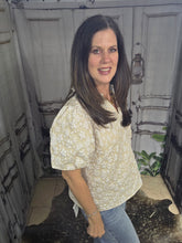 Load image into Gallery viewer, Floral Balloon Sleeved Top With Ruffled V-Neck
