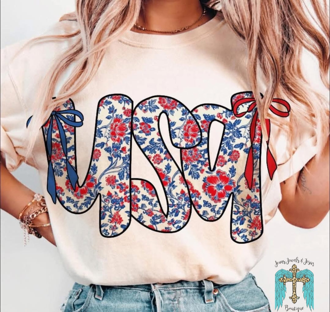 Floral USA Tee
