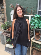 Load image into Gallery viewer, Chiffon Cold Shoulder High-Low Top-Black
