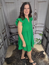 Load image into Gallery viewer, Ruffled Cap Sleeve Mid-Length Dress-Green

