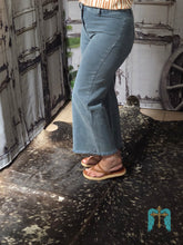 Load image into Gallery viewer, Acid Washed HR Frayed Hem Straight Pant-Teal
