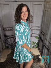 Load image into Gallery viewer, Turquoise Abstract Button Down Dress
