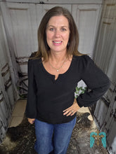 Load image into Gallery viewer, Ribbed Longsleeve Solid Top-Black
