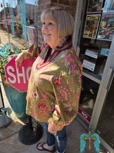 Load image into Gallery viewer, Plus Olive and Burgundy Floral Top
