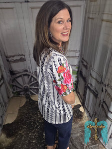 Aztec Top With Emcroidered Sleeves
