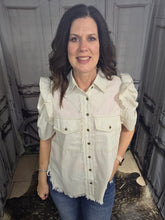 Load image into Gallery viewer, Button Up Top With Ruffled Sleeve-Oatmeal
