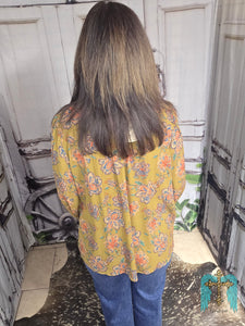 Floral Ruffle Trim Sleeved Blouse