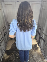 Load image into Gallery viewer, Button Up Top With Ruffled Sleeve-Light Denim
