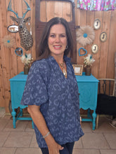 Load image into Gallery viewer, Umgee Scalloped V-Neck Short Sleeved Top-Indigo
