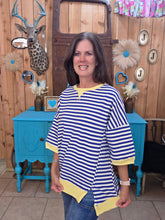 Load image into Gallery viewer, Oversized Stripe Casual Knit Top- Blue/Cream
