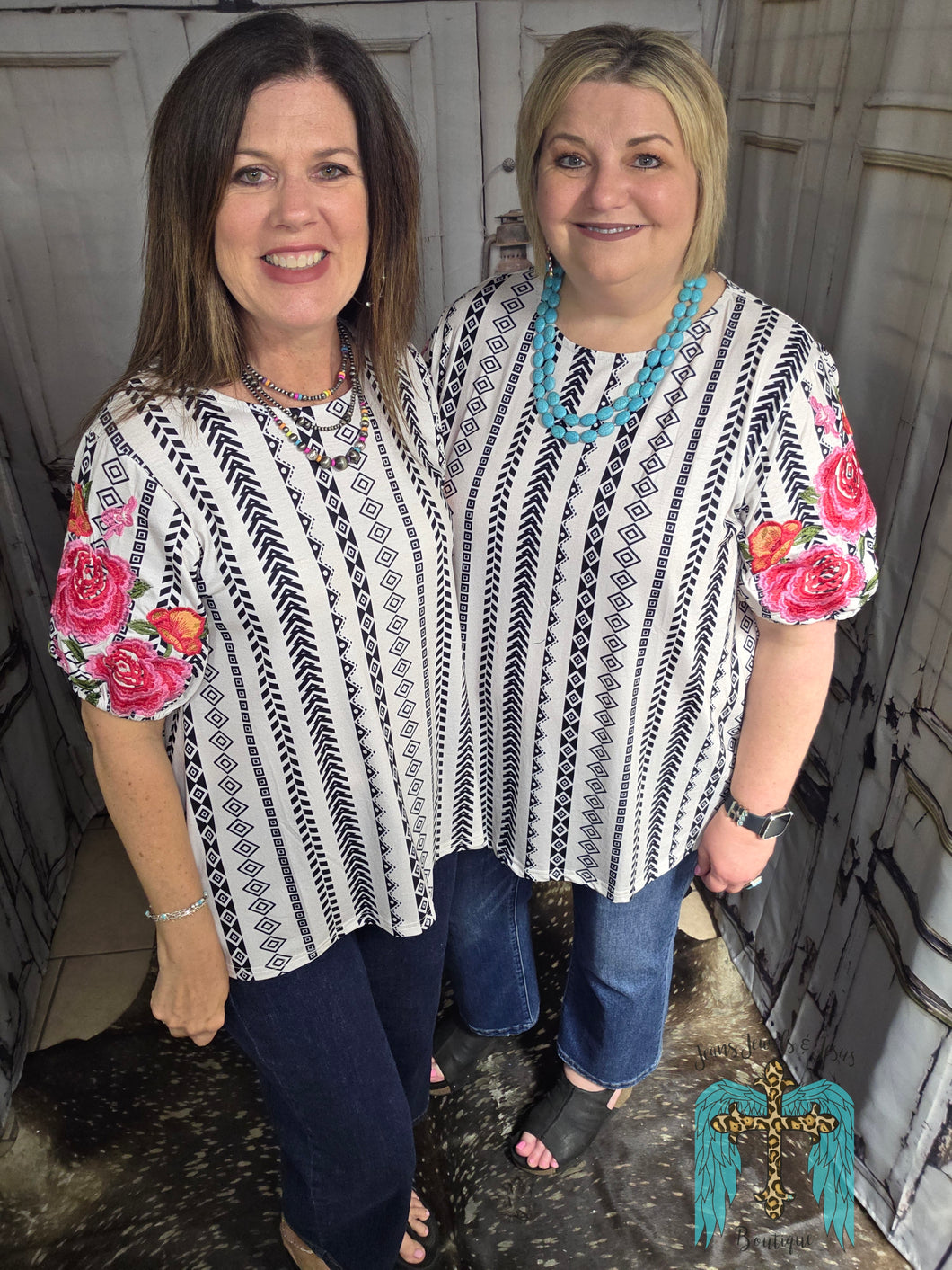 Aztec Top With Emcroidered Sleeves