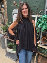 Load image into Gallery viewer, Chiffon Cold Shoulder High-Low Top-Black

