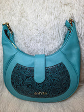 Load image into Gallery viewer, Alanna Embossed Leather Bag-Turquoise

