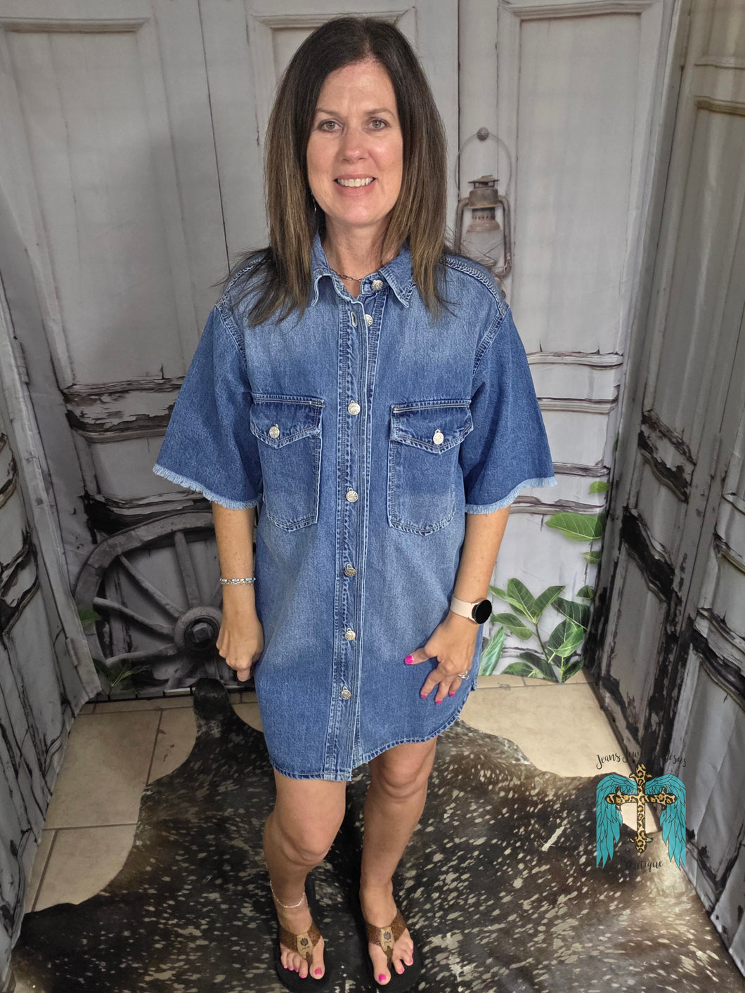 Medium Washed Denim Button Down Dress