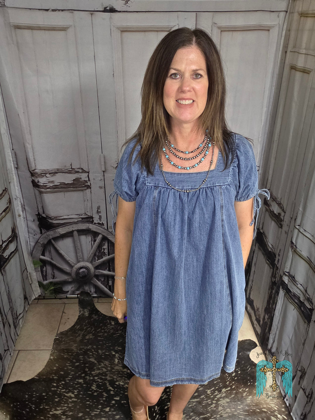 Square Neck Denim Dress