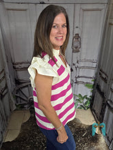Load image into Gallery viewer, Hot Pink Striped Top With Ruffled Cap Sleeve
