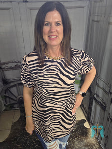 Black And Cream Zebra Bubble Sleeved Top