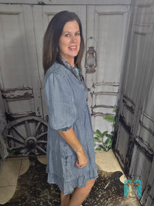 Washed Denim Tiered Dress