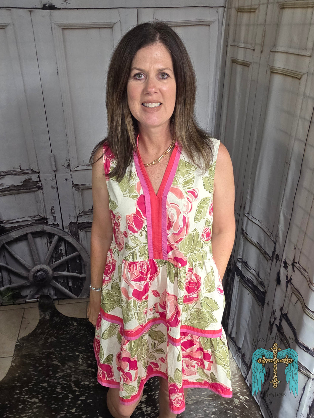 Floral Printed Sleeveless V Neck Dress