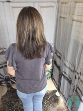Load image into Gallery viewer, Ribbed Ruffled Sleeve Top-Charcoal
