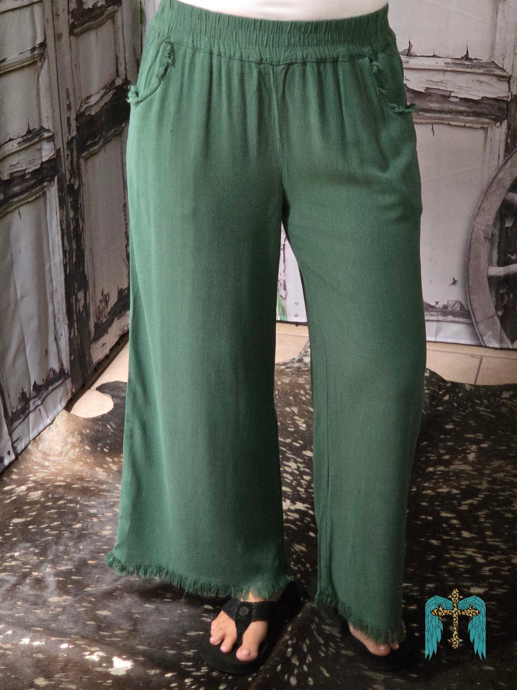 Umgee Linen Pants-Hunter Green