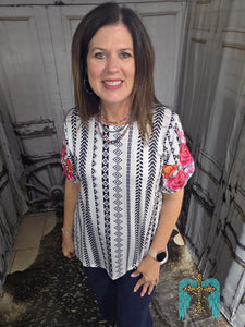 Aztec Top With Emcroidered Sleeves