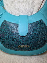 Load image into Gallery viewer, Alanna Embossed Leather Bag-Turquoise
