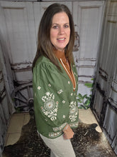 Load image into Gallery viewer, Olive Green V Neck Embroidered Top

