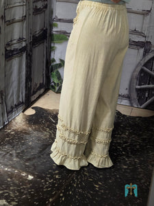 Oatmeal Linen Pant With Ruffles