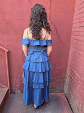 Load image into Gallery viewer, Denim Off The Shoulder Ruffled Hi-Low Dress

