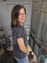 Load image into Gallery viewer, Ribbed Ruffled Sleeve Top-Charcoal
