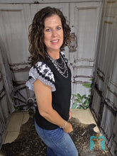 Load image into Gallery viewer, Flowered Ruffle Sleeve Top-Black
