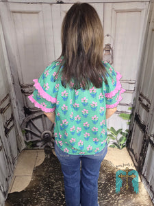 Ruffle Sleeve Floral Blouse