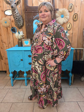 Load image into Gallery viewer, Umgee Olive Floral Tiered Maxi Dress
