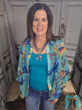 Load image into Gallery viewer, Turquoise Cowgirl Club Chifon Button Up Top
