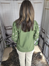 Load image into Gallery viewer, Olive Green V Neck Embroidered Top
