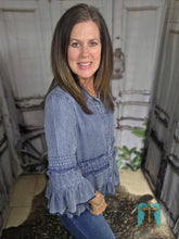 Load image into Gallery viewer, Chambray Denim Shirt With Ruffles
