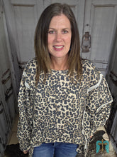 Load image into Gallery viewer, Leopard Print Oversized Waffle Thermal Sweatshirt
