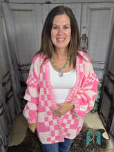 Load image into Gallery viewer, Oversized Checkered Cardigan-Pink
