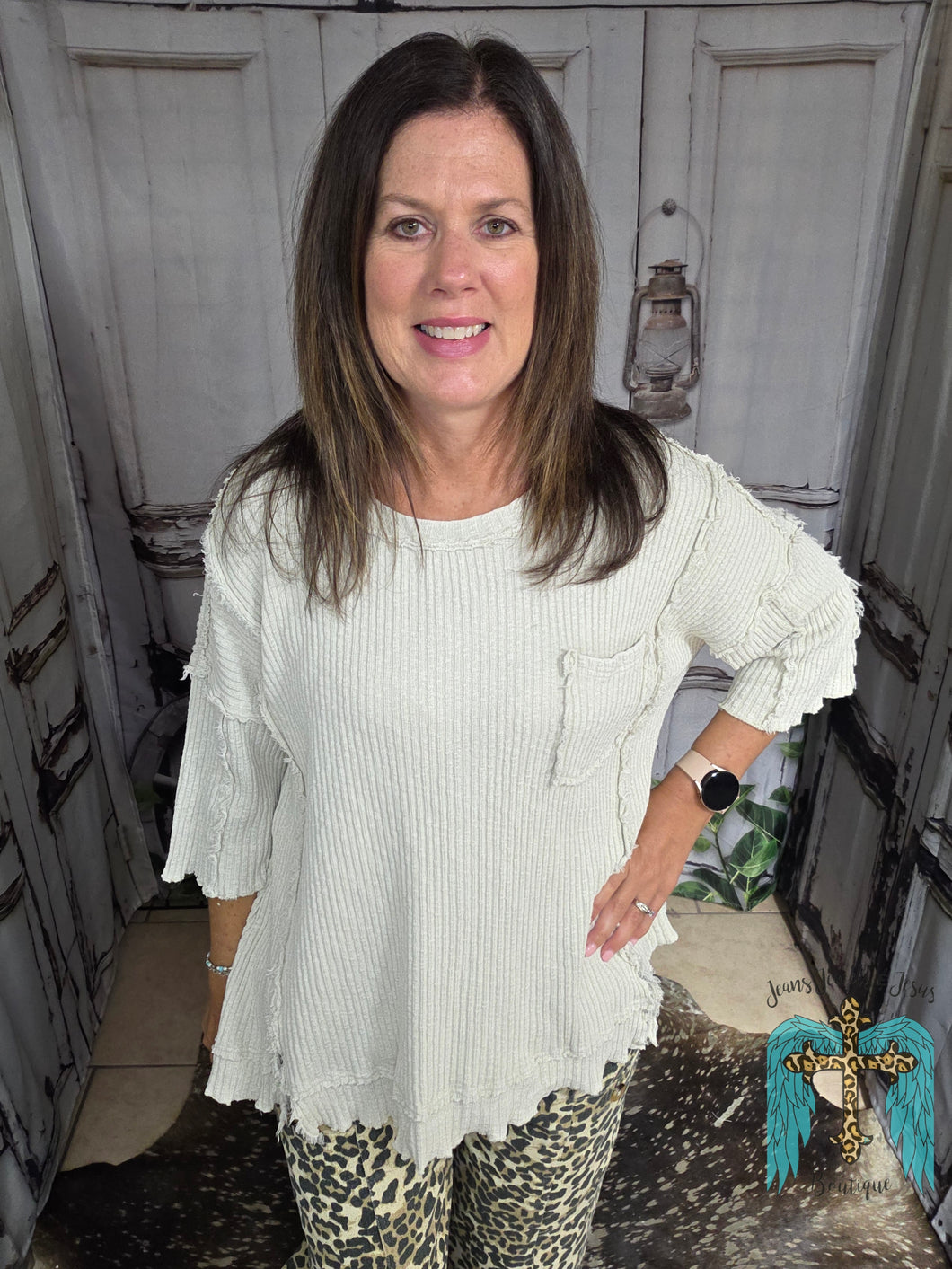 Mineral Washed Short Sleeve Top-Oatmeal