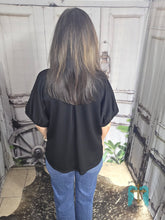 Load image into Gallery viewer, Dolman Sleeve V-Neck Top-Black
