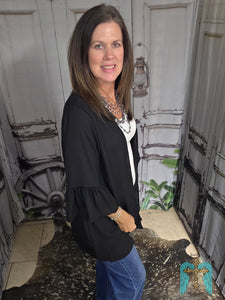 Black Ruffle Sleeve Kimono