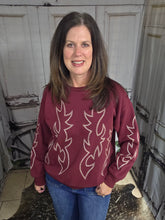 Load image into Gallery viewer, Western Bootstitch Embroidered Sweatshirt-Burgundy
